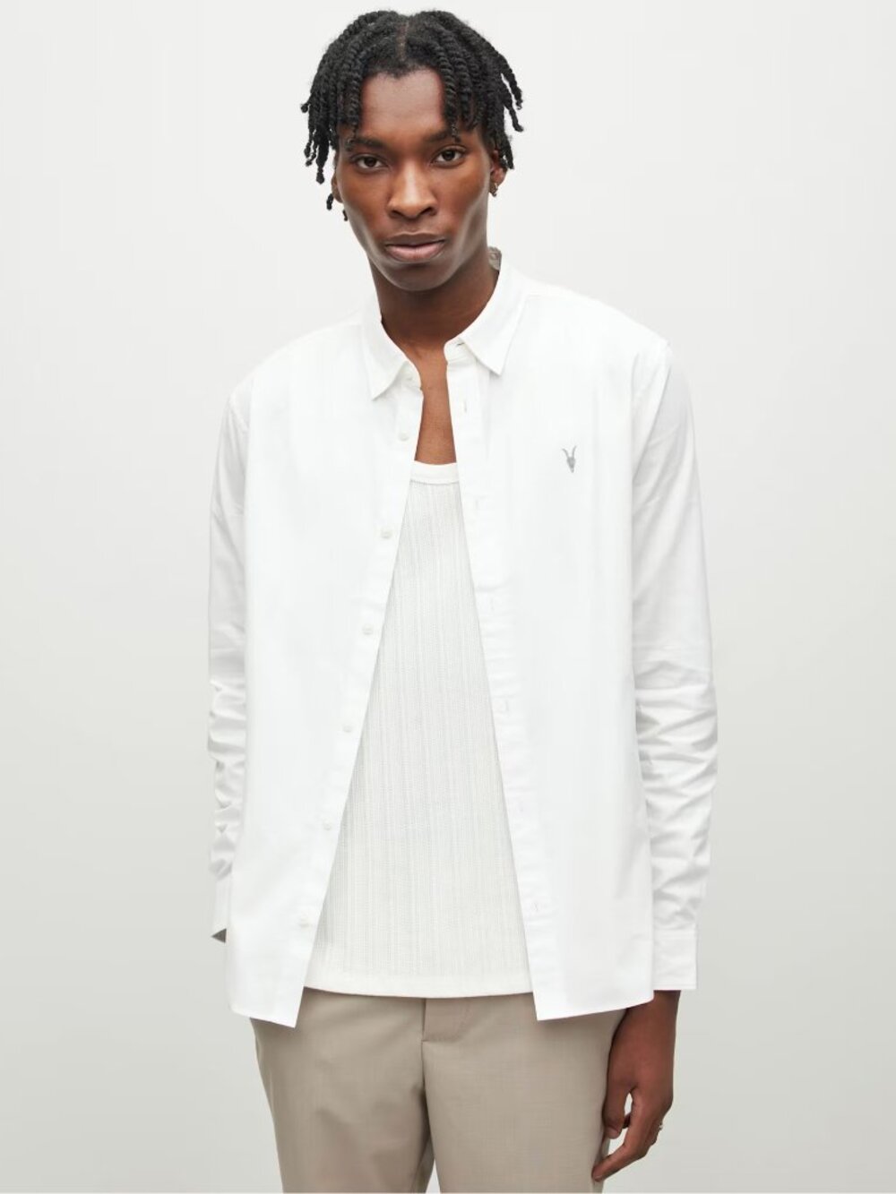 AllSaints Short-Sleeve Button-Down Shirt – Solid White – Men's Size Medium